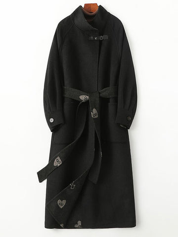 Airchics mantaeu en laine longue coeur avec poches ceinture col montant femme oversized